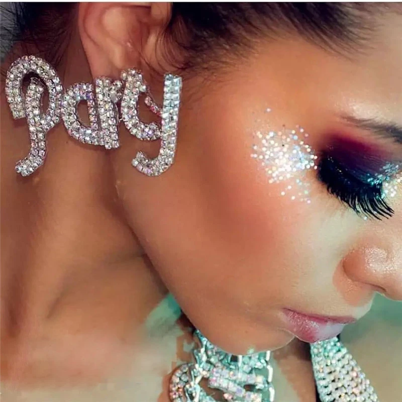 

Classic fashion Rhinestone exaggerated large letter pendant women's Earrings statement BLING Crystal Pendant Earrings Jewelry