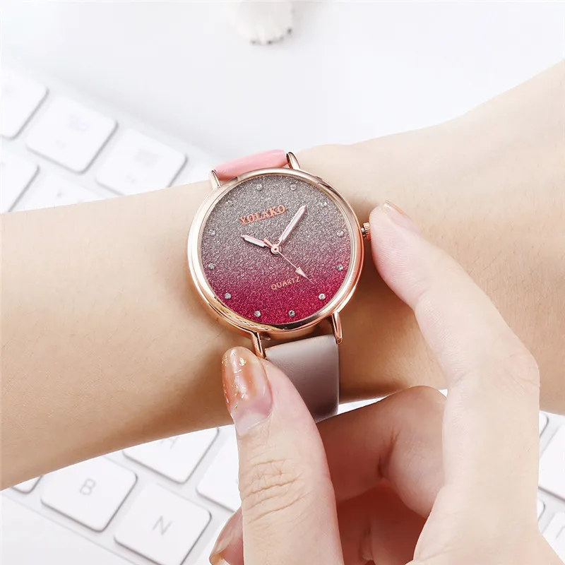 WJ-8661 креативные двухцветные часы с кожаным ремешком постепенным изменением