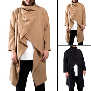 Китайский Винтажный Мужской Тренч, хлопковая куртка с длинным рукавом и воротником-шарфом в стиле хип-хоп, Мужская накидка, верхняя одежда в стиле панк, уличная одежда