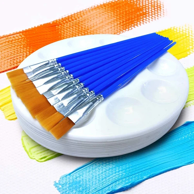 10 лотков для палитры красок и плоских нейлоновые кисти рисования набор кистей