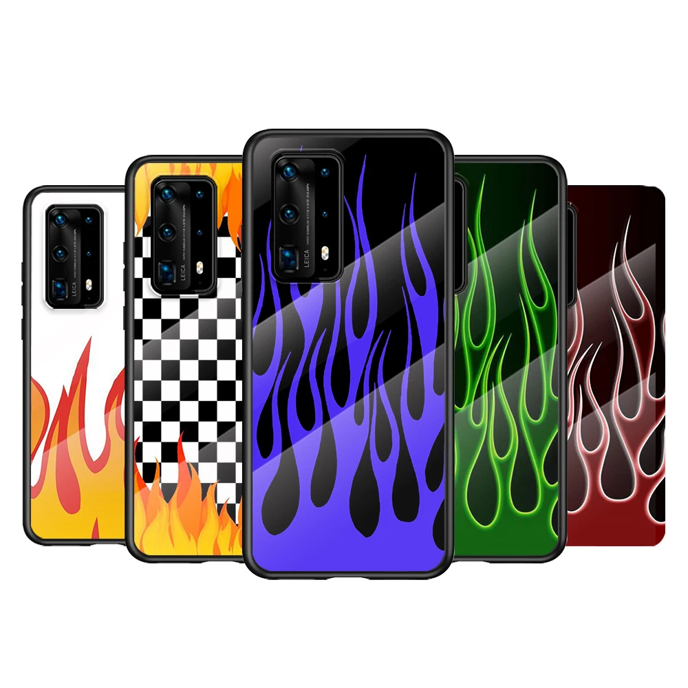 

Tempered Glass Cover Neon Flames Fire For Huawei P40 P30 P20 P10 Pro Plus Lite 5G 2019 Phone Case