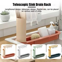 telescopic sink shelf with hook kitchen storage rack soap sponge drain rack basket faucet holder bathroom sink organizer case