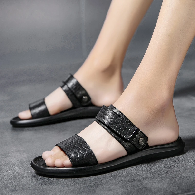 Мужские летние сандалии Пляжные Шлепанцы из натуральной кожи Роскошная дышащая