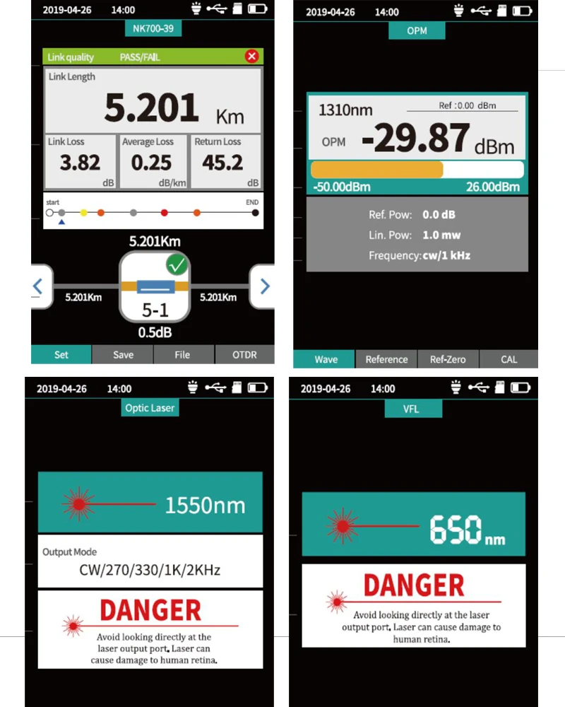 mini OTDR Fiber Optic Reflectometer with 9 Functions VFL OLS OPM Event Map 24dB for 64km Cable Fiber Cable Tester otdr
