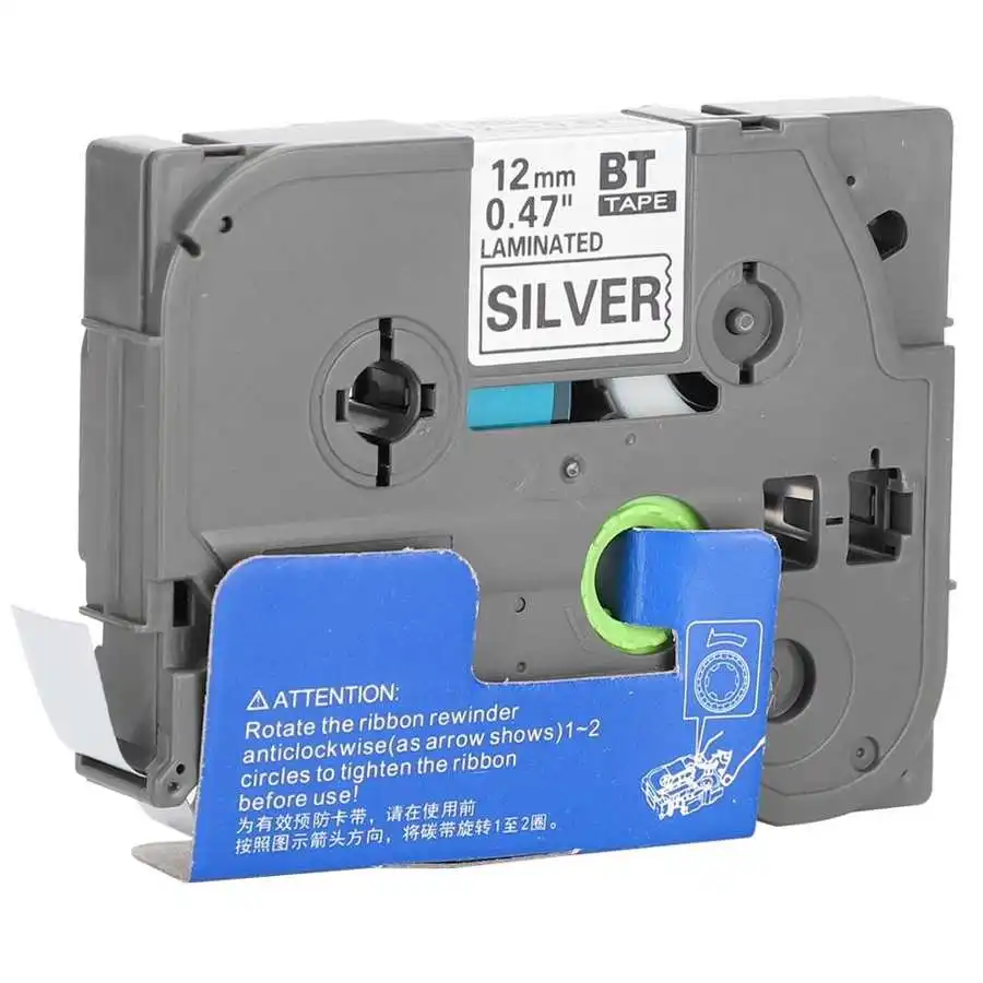 Labeling tape Ribbon for Brother printer sticker Printing paper PT-E100B PT-9700 12mm Black on matte silver |