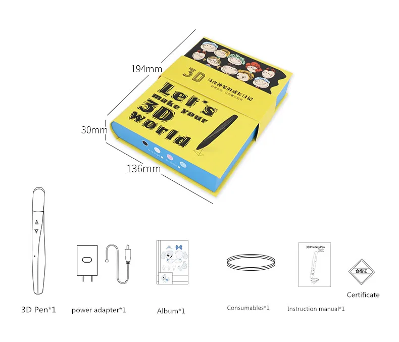 3D Ручка Touchable DIY 3D печать Ручка с 100 м нить из ПКЛ креативная игрушка образовательный подарок для детей день рождения дизайн рисунок