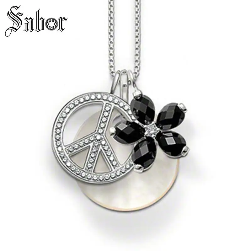 Кулон с жемчужными ракушками и цирконием в виде цветка мира колье-чокер