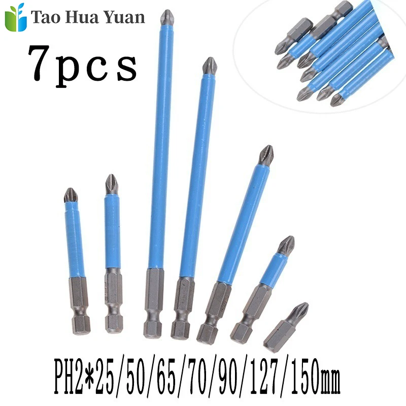 

7pcs/set PH2 Anti-Slip Electric Screwdriver Bit Set Bits 1/4" ( 6.35mm )Hex Shank Magnetic Bits Power Tools Accessories Phillips