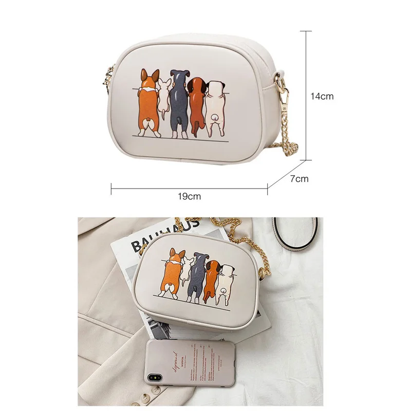 

Fansiman Women's Messenger Bags Luxury Pu Leather Crossbody Bag Dog Printing Girls Shoulder Bags Ladies Handbags 2021 Women Bag