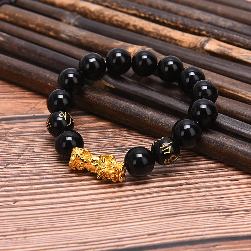 Браслет унисекс из обсидиана с бусинами мужской и женский браслет черного золота
