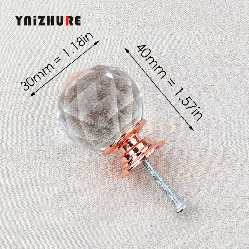 30mm Ball Rose YNIZHURE Алмазная форма Хрустальные стеклянные ручки для шкафа ручки для выдвижных ящиков кухонный шкаф ручки оборудование для обработки мебели - Цвет: 30mm Ball Rose
