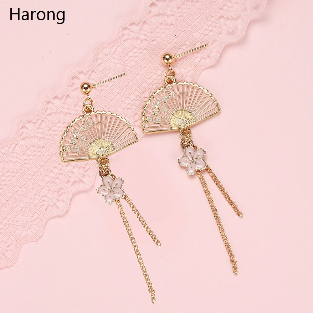 

2020 New Chinese Style Fashion Drop Earrings Pink Fan Plum Blossom Pendant Earrings For Woman Girl Best Gift Aesthetic Jewelry