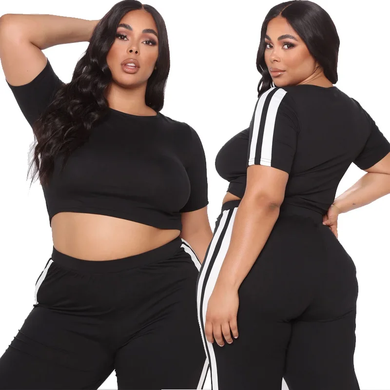 

Fashionable Women Casual Tracksuits Outfits 2021 Summer High Waist Straight Pants + O-neck Shorts T-Shirts Plus Size Two Pieces
