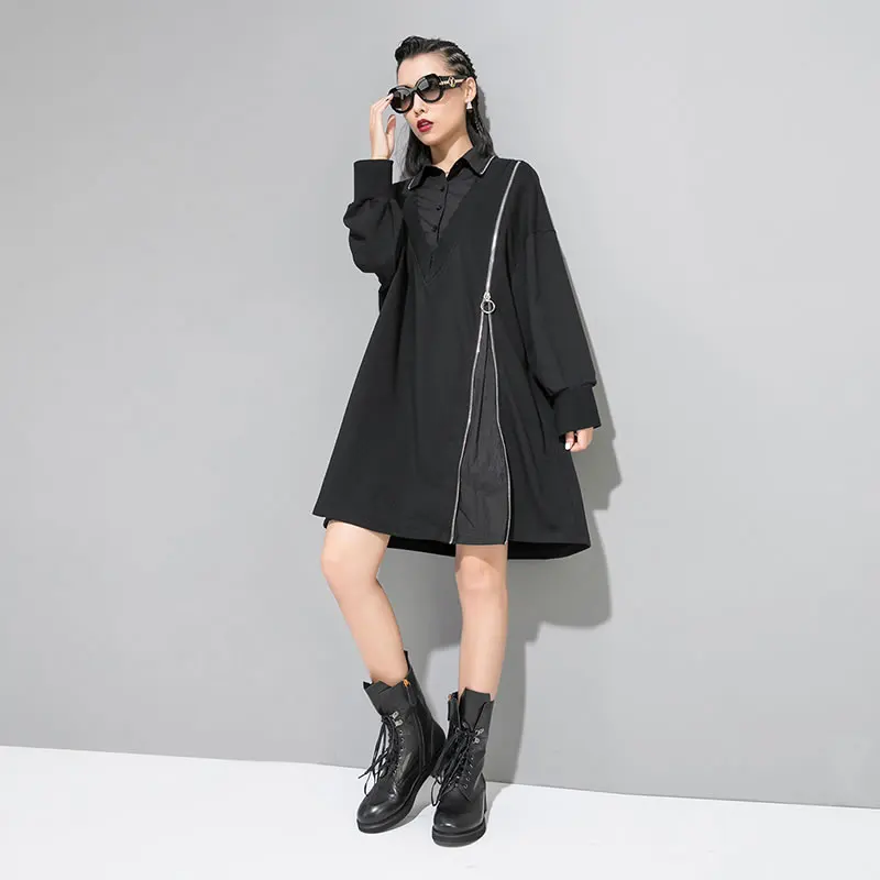 XITAO женский черный длинный свитер элегантный корейский модный отложной воротник