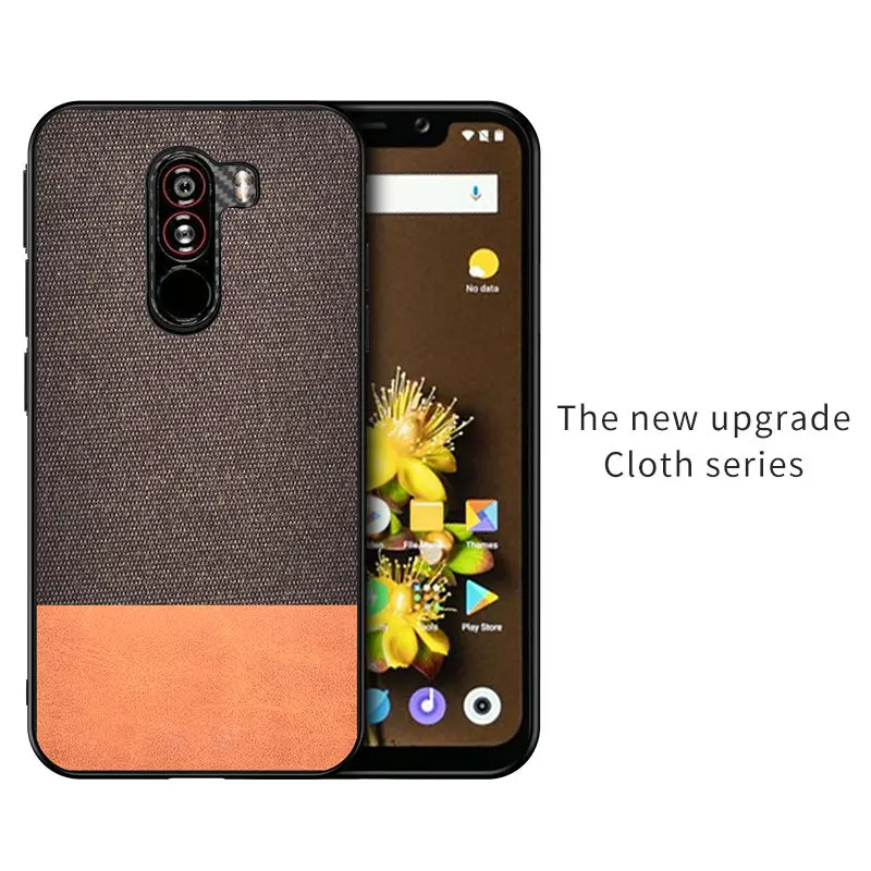 Brown-P Роскошный ультра-тонкий хлопковый тканевый чехол s для Xiaomi POCOPHONE F1 Phone Sofr силиконовый чехол для задней панели POCOPHONE F1 кожаный чехол - Цвет: Brown-P