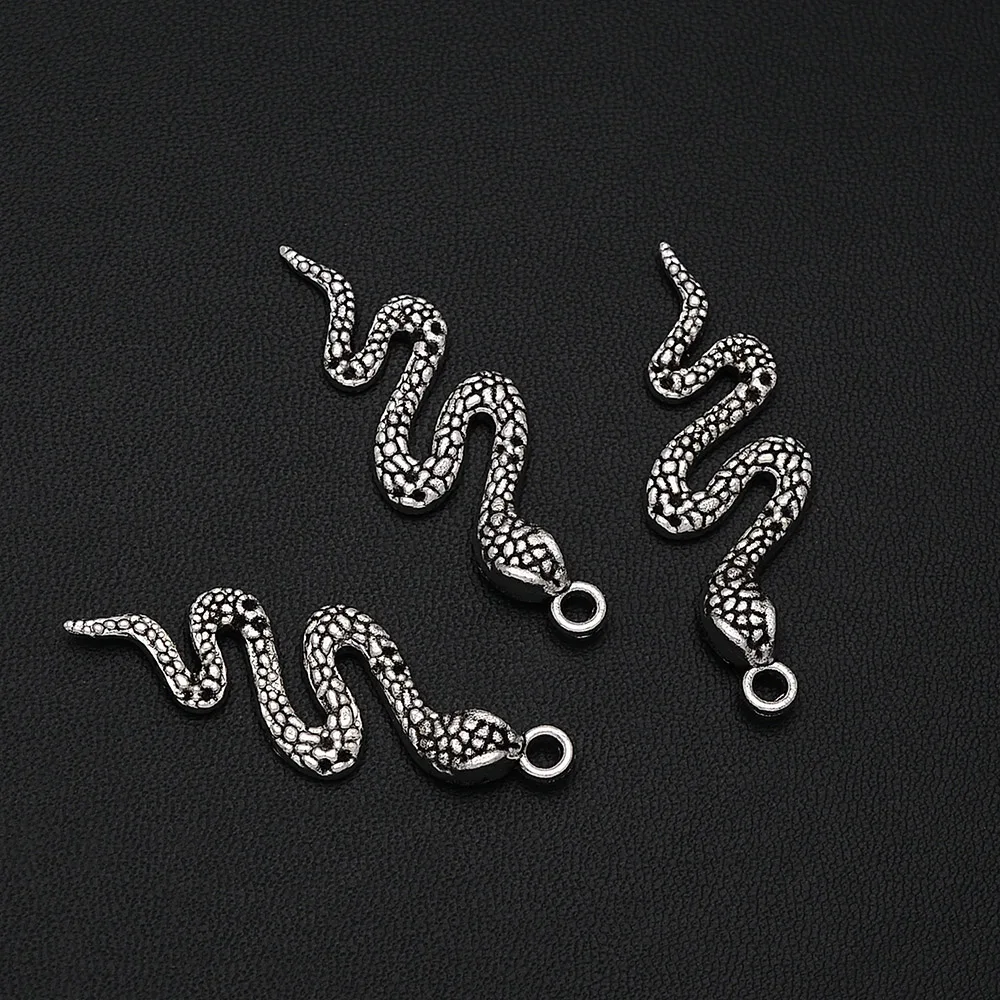 

5pcs/Lots 14x42mm Antique Silver Plated Snake Charms Alloy Metal Wild Pendant For Handmade Diy Tibetan Jewelry Making Findings