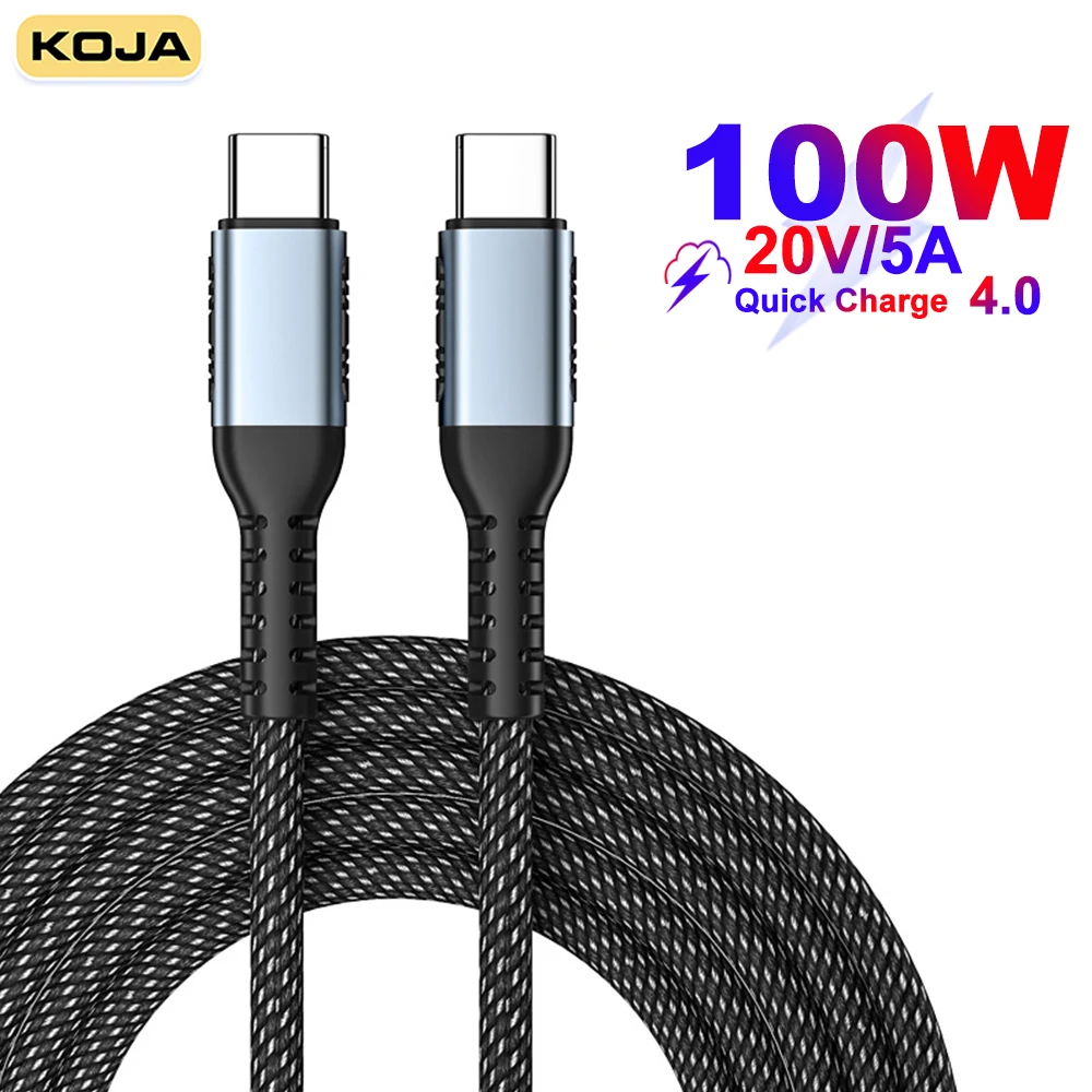 

USB C To C PD 100W Cable 5A E-Mark Fast Charging Data Cord Nylon Braided Wire For Macbook IPad Iphone12 Xiaomi Samsung Huawei