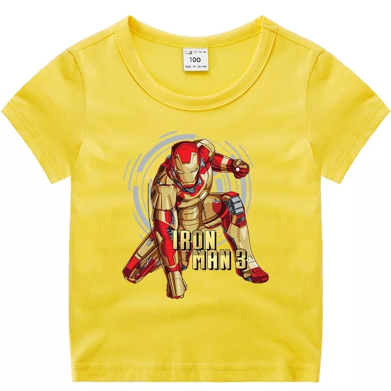Новинка Детская летняя футболка модная детская рубашка с принтом Marvel Lron Man