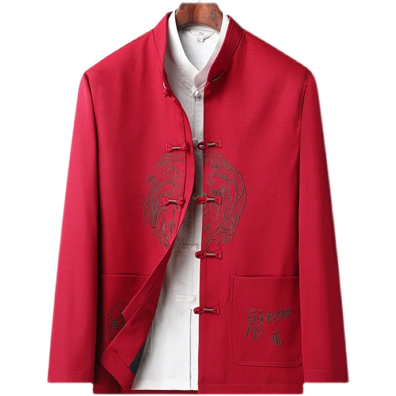 

Новинка, осеннее пальто Tang, мужской костюм в китайском стиле с вышивкой на пуговицах, куртка, уличная одежда, повседневное пальто, хлопковая ветровка