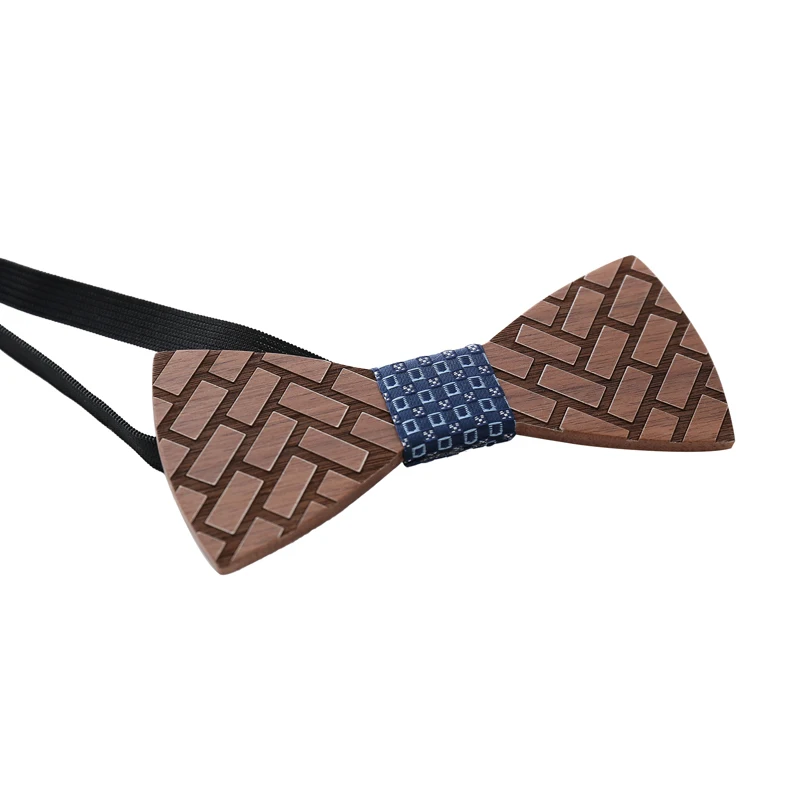 

Wooden Bow Tie Handkerchief Cufflinks Brooch Set Men's Plaid Bowtie Wood Classic Floral Design And Box Fashion Novelty Ties