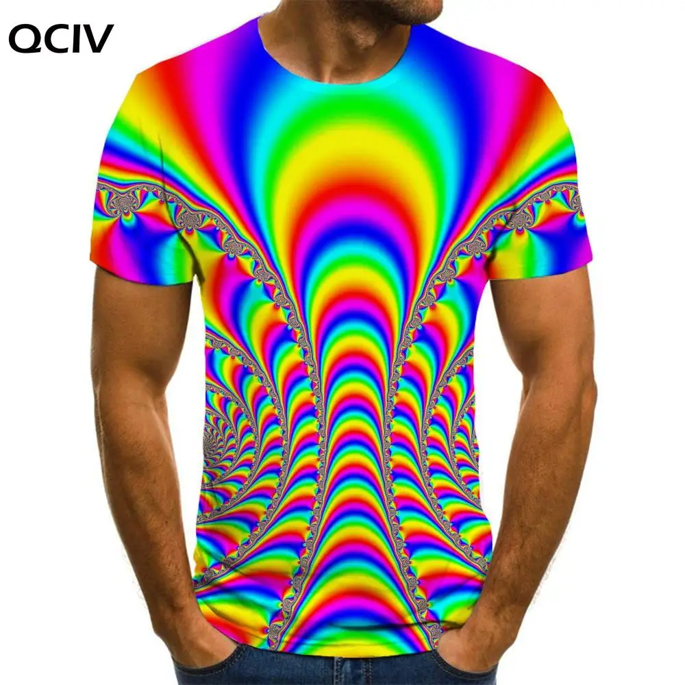 

QCIV Brand Dizziness T shirt Men Colorful Funny T shirts Rainbow Anime Clothes Gradient T-shirts 3d Mens Clothing summer Fashion