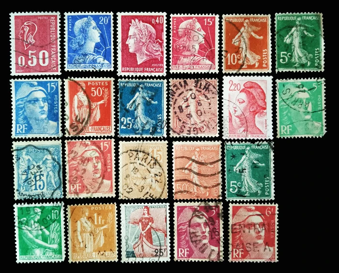 

22Pcs/Set France Post Stamps 1950 Before Classic Celebrity Marked Postage Stamps for Collecting