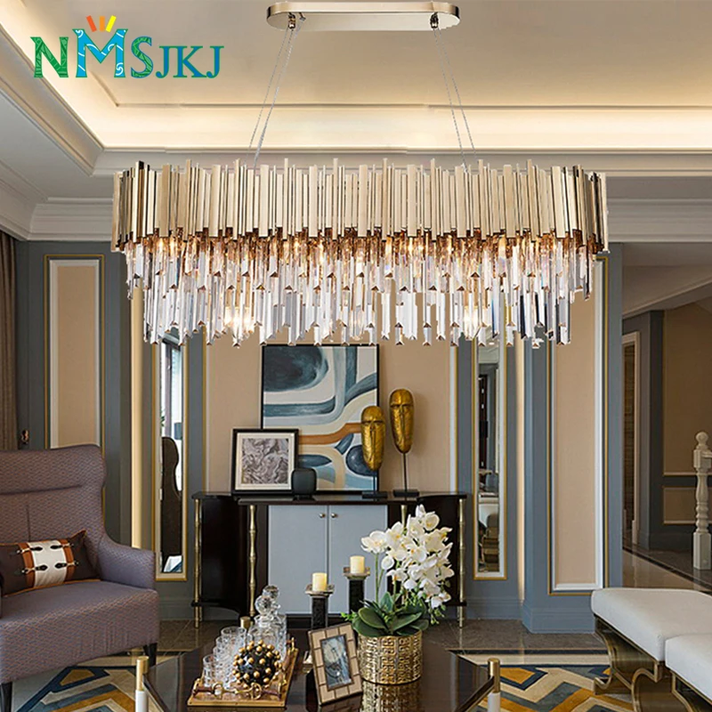 Современная хрустальная люстра для гостиной овальная Роскошная золотая круглая