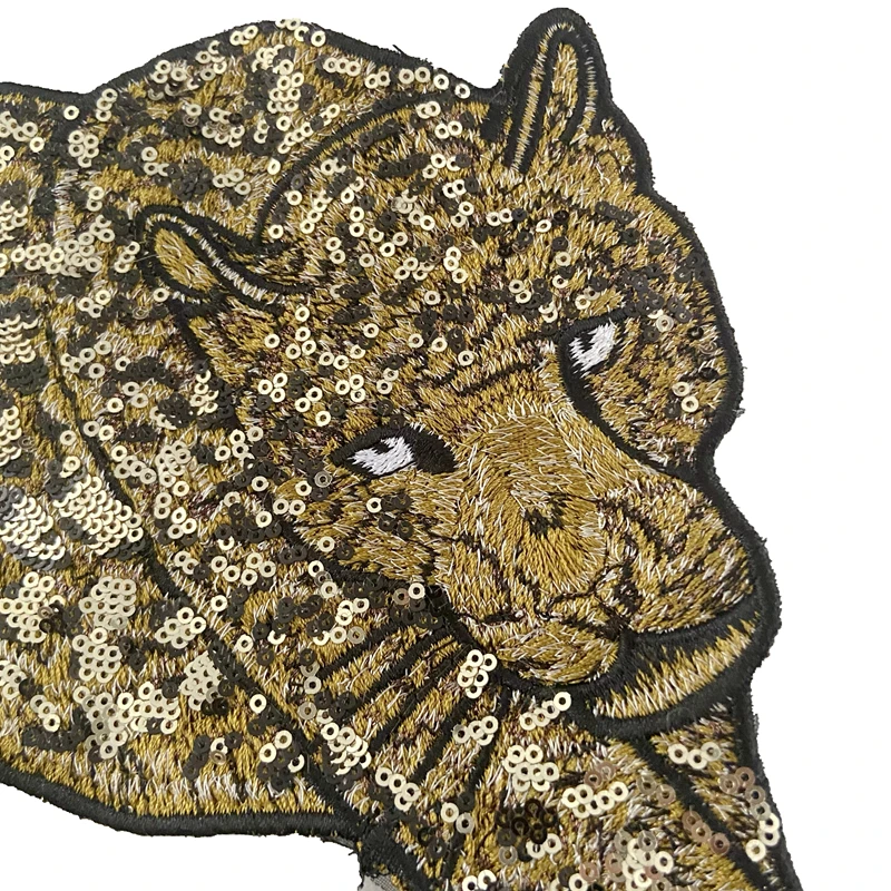 

Sew on embroidered sequined tiger patch for jacket shirt bags