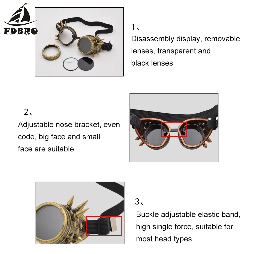 FDBRO Mens Sport Sunglasses Men Women Summer Fashion Rivet Steampunk Windproof Mirror Vintage Gothic Lenses Goggles | Спорт и