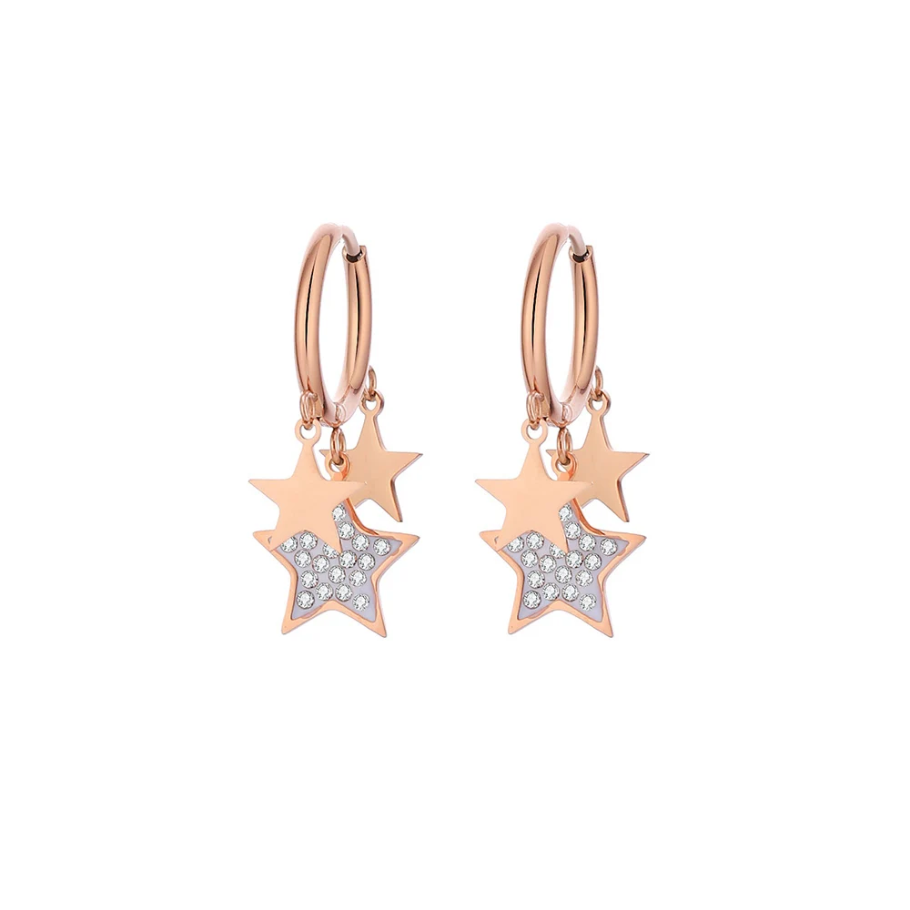 

Crystal Stars Earrings for Friends Stainless Tassel Dangle Rose Gold Steel Prevent Allergy Hoop Earring Women Jewelry Accessory