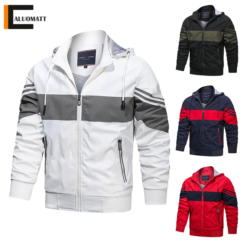 

Мужская осенняя куртка, модная Повседневная ветровка, куртки-бомберы, мужская куртка на молнии с капюшоном, спортивная одежда для спортзала...