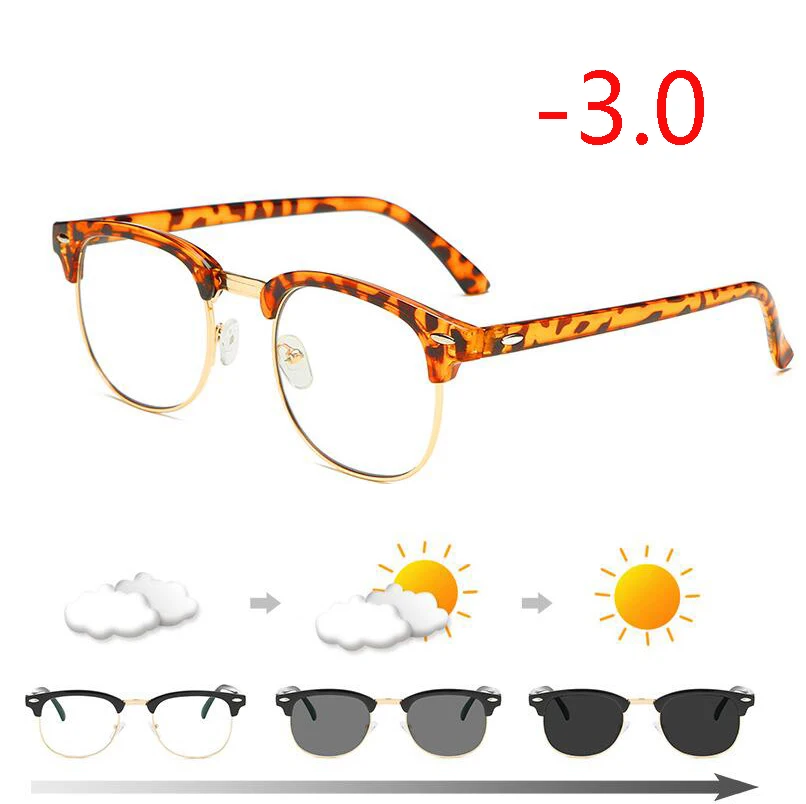Myopia 300 Антибликовыми свойствами светильник фотохромные готовой близорукость очки светочувствительная Хамелеон анти-блики изменения Цвет линзы очки с диоптриями - Цвет оправы: Myopia 300