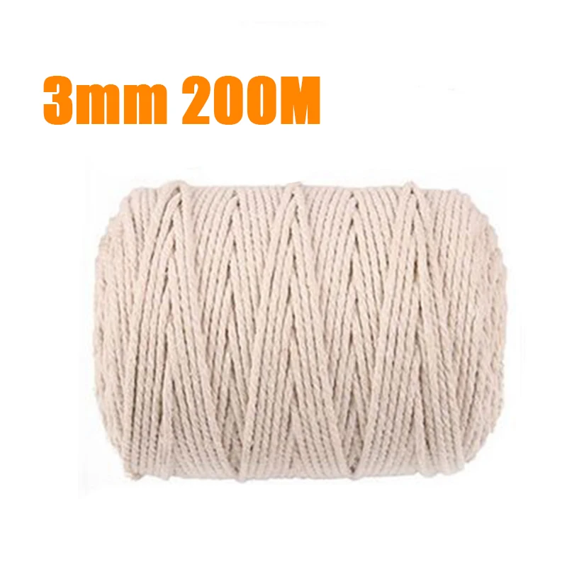 100/200 м длинный бежевый хлопок скрученный шнур макраме Ремесленная веревка