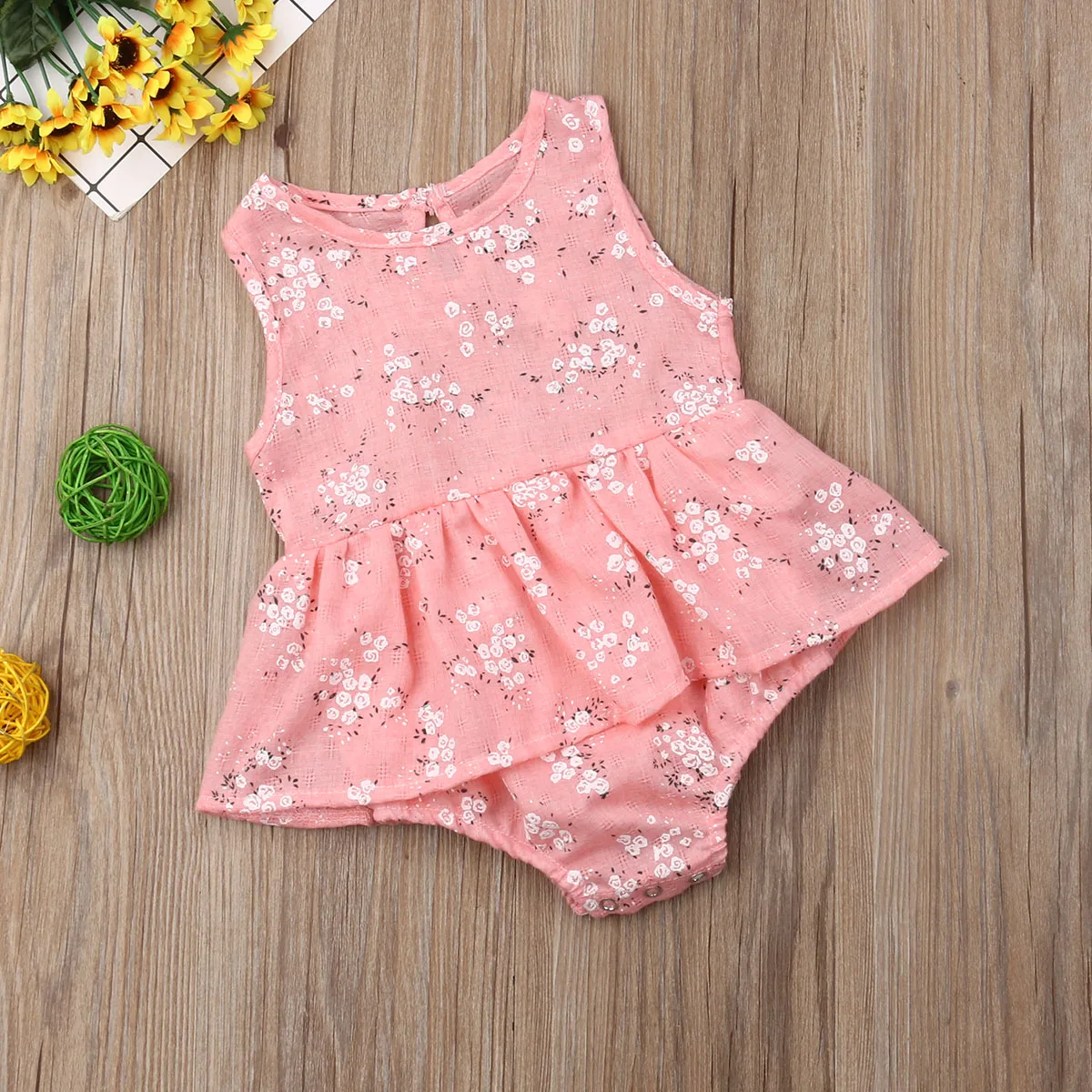 

2021 Baby Summer Clothing Newborn Infant Baby Girl Bodysuits Dress Clothes Sleeveless Flowers Print Jumpsuits Tutu Dress 0-18M