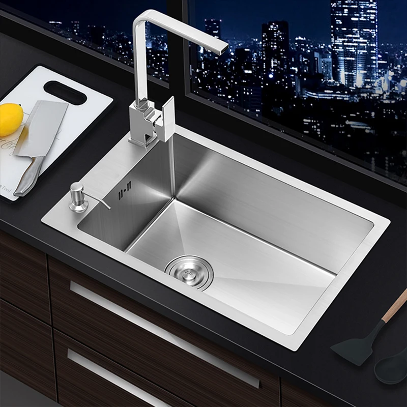

Stainless Steel Kitchen Sink Side Installation Single Bowl Basin Handmade Brushed Stainless Steel For Kitchen Fixture