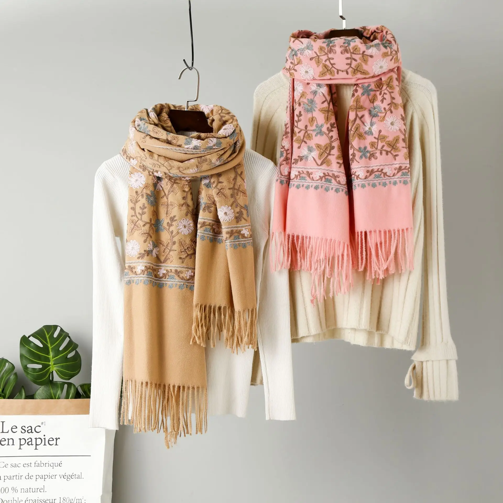 Женский вышитый платок из кашемира Pashmina 2019 осень-зима новый теплый шарф с бахромой длинного размера модные шарфы.