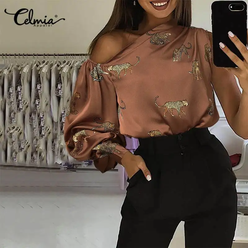 Женские атласные Блузы 5XL Celmia с открытыми плечами вечерние топы Повседневная