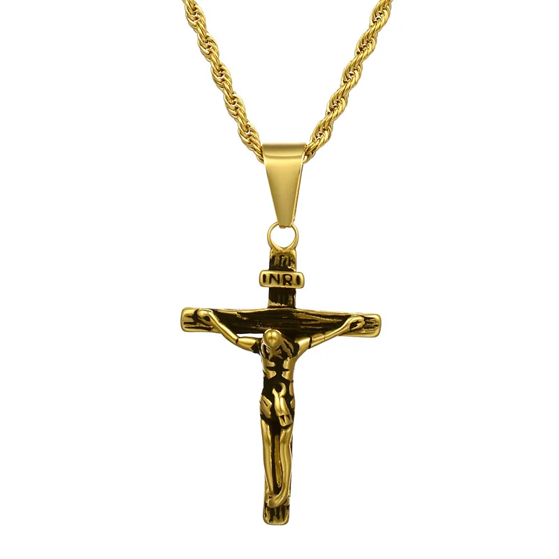 Нержавеющая сталь золото Цвет INRI Jesus частей крест кулон& Цепочки и ожерелья посеребрянное ожерелье для Для мужчин подарок Винтаж ювелирные украшения с христианской символикой - Окраска металла: gold