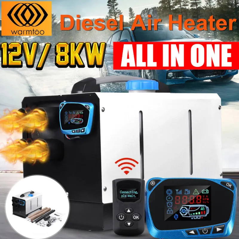 All In One Car Heater 12V 8KW Adjustable 4 Hole Diesel Air Heater For RV Trucks Motor-Homes Boats Bus +LCD key Switch+Remote