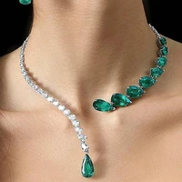 crystal green water drop torques collar necklace banquet jewelry for women rhinestone adjustable round open cuff choker necklace