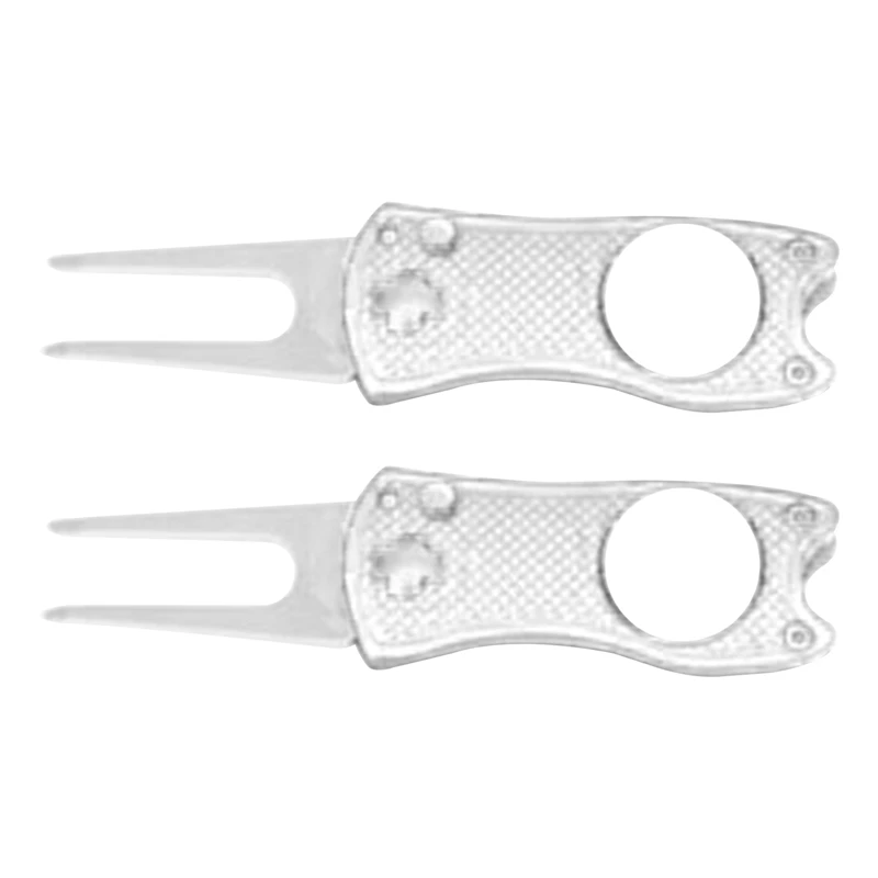 

Metal Foldable Golf Fork Tool with -Up Button, Stainless Steel Blades Magnetic Ball Marker Golf Practice Tools