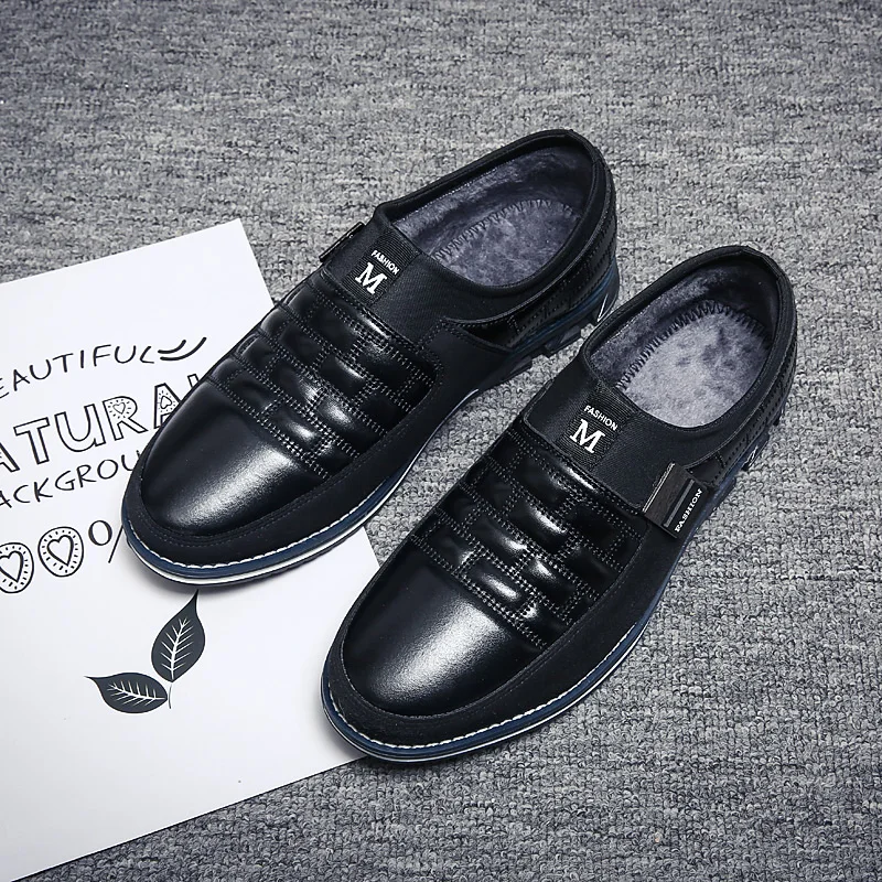 

Autumn Casual Men Shoes Winter Plush Warm Oxfords Mens Leather Shoes Fashion Breathable Soft Slip-On Formal Business Dress Shoes