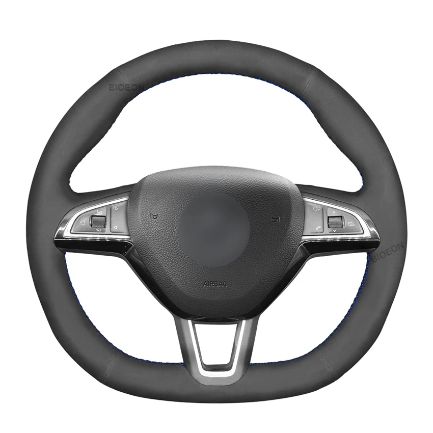 

Ручной работы DIY черная замша чехол рулевого колеса автомобиля для Skoda Octavia 2015 2016-2019 Fabia Kodiaq Citigo превосходные скала 2019