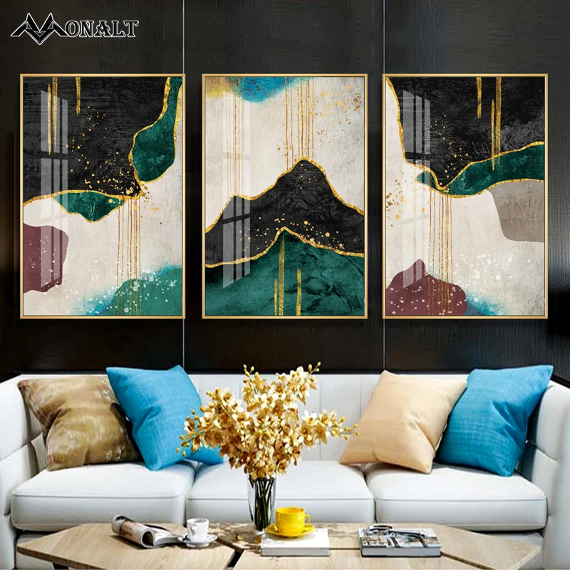 Картина на холсте Абстрактная Художественная печать плакат черная и золотая