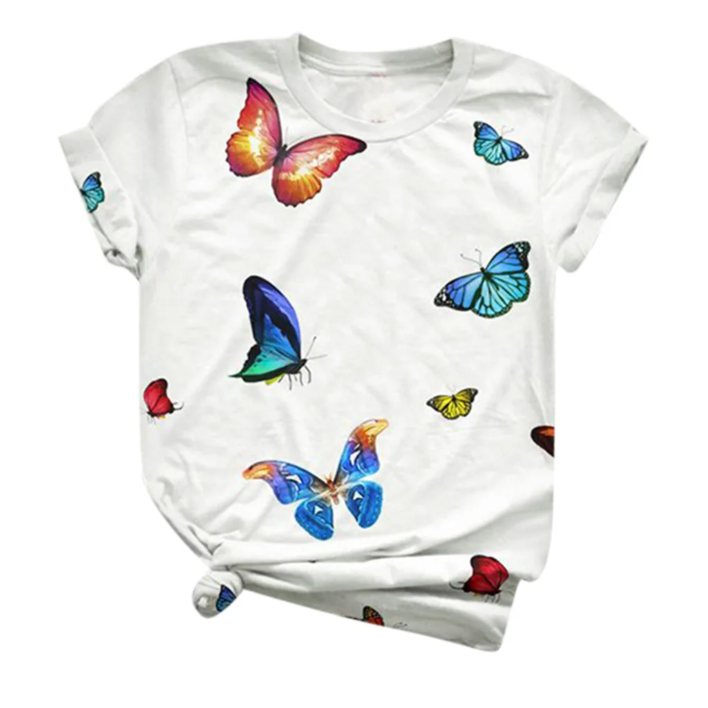 Женские футболки размера плюс женские с коротким рукавом и 3D принтом бабочки