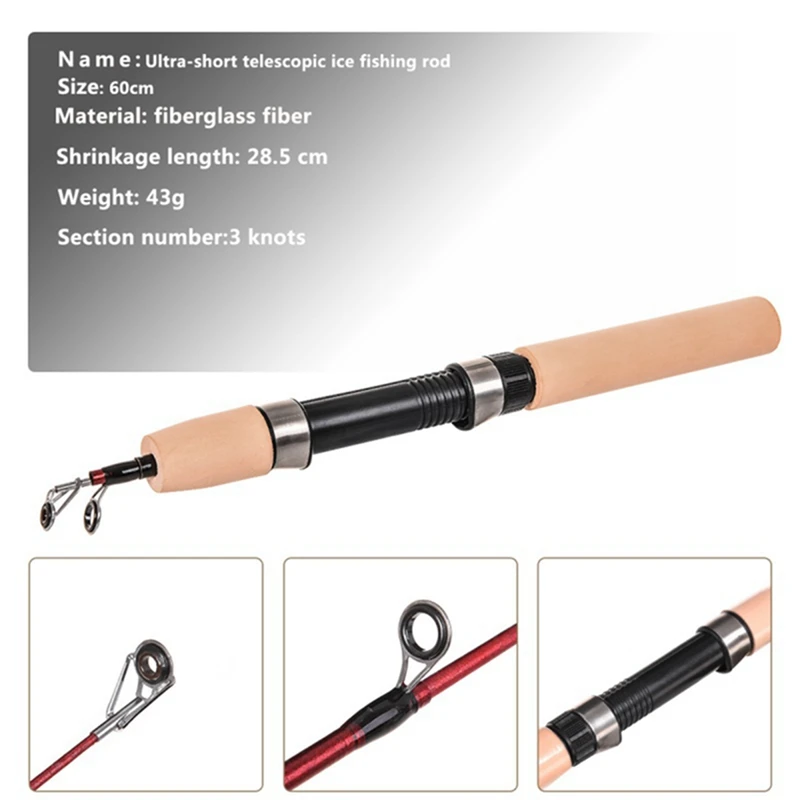 

Ice Fishing Rod (Reel) Winter Super Short FRP Fiber Lightweight Retractable Telescopic Pole (Wheel) For Freshwater Saltwater