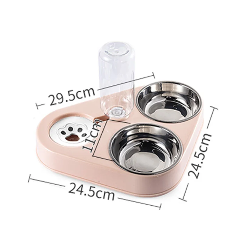 

3-in-1 Stainless Steel Cat Bowl Water Dispenser Automatic Water Storage Pet Cat Food Bowl Container with Waterer 500ml LBE