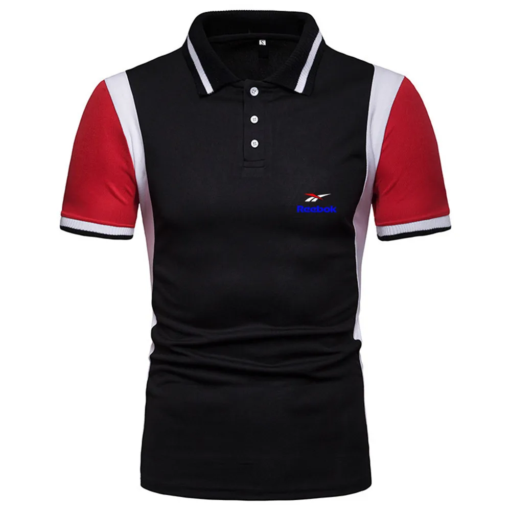 

Мужская рубашка-поло с короткими рукавами и принтом в виде микро-этикеток, модная мужская рубашка-поло с контрастной строчкой, Новинка лета ...