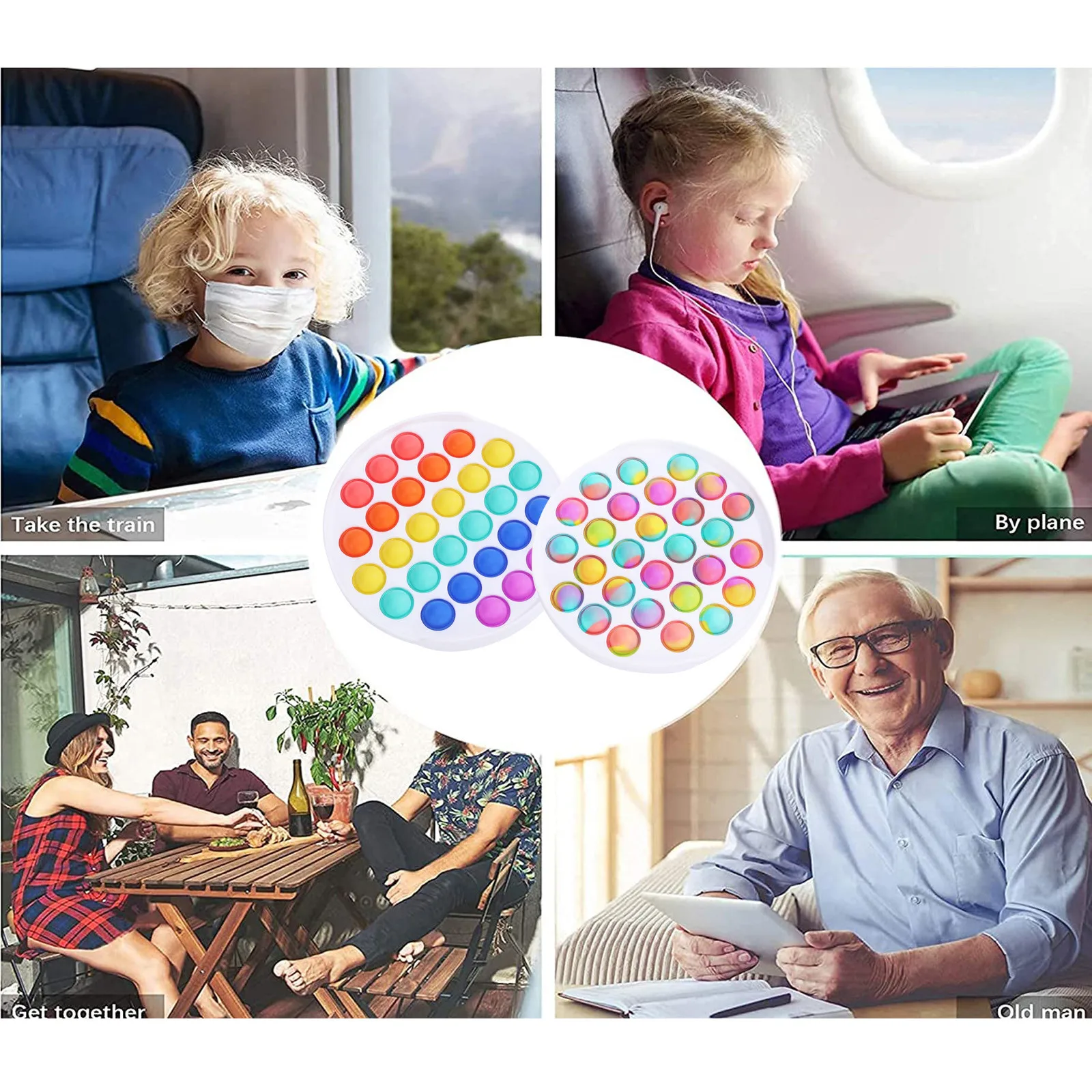 

Rainbow Round Dimple Squeeze Toys Children Sensory Cognition Relief Anxiety Toy Silicone Adult Squeeze Bubble Toy Gift For Kid