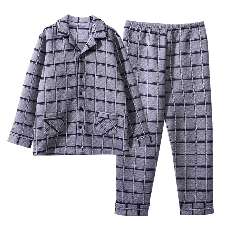 

Plus Size L-3XL Winter Pajamas For Male Thick 3 Layer Cotton Plaid Pijama Long Sleeve Casual Soft Men's Warm Pajama